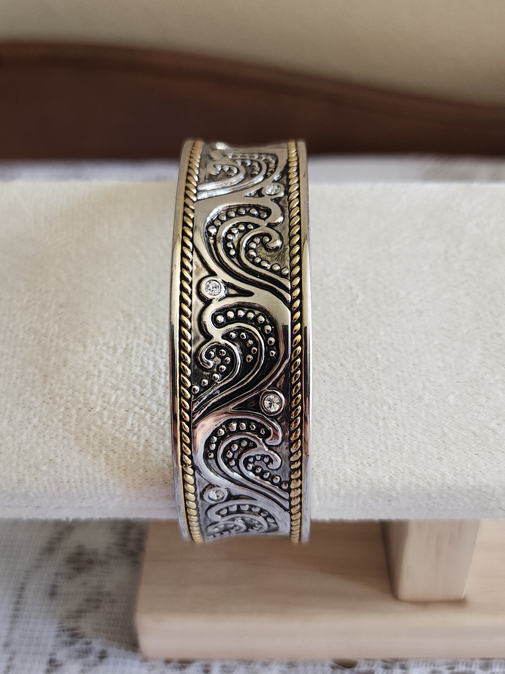 Two-Tone Silver and Gold Swirl Cuff Bracelet